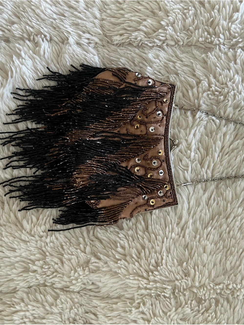 Beaded Fringe Evening Skirt in Brown and Black